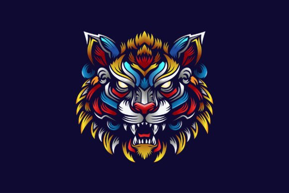Download Colorful Tiger Head Roaring Vector - Premium Resources
